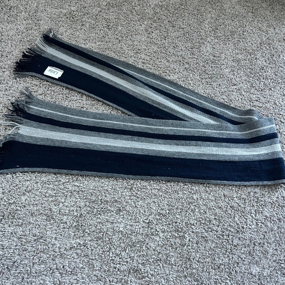 Lids Striped Scarf Navy‎ Gray White Fringe Winter Warm Accessory